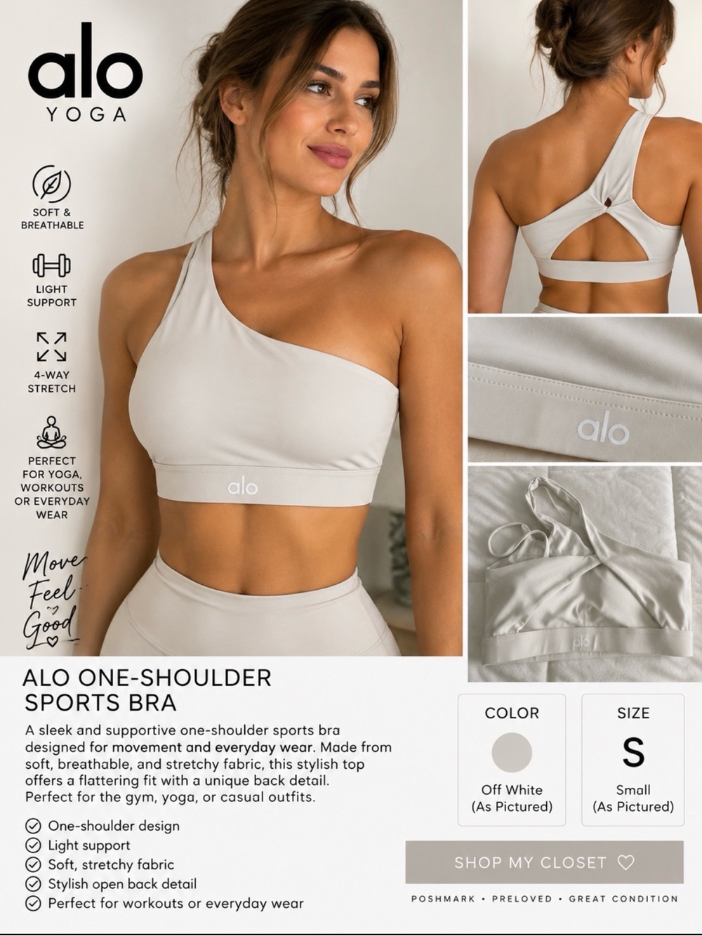 ALO Yoga One-Shoulder Sports Bra in Off White